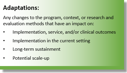 Picture of three arrows that read preimplementation, implementation, and sustainment and the preimplementation arrow is in color